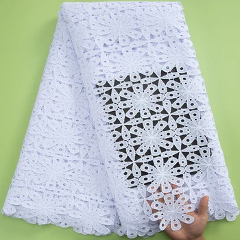 Branco cabo africano tecido de renda nigeriano guipure tecido renda 2023 5 metros solúvel em água para as mulheres vestido festa costurar a3160