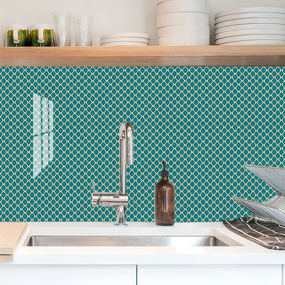 10pcs/set Mosaic Style Tiles Sticker Kitchen Backsplash Oil-proof Washbasin Peel & Stick Waterproof  Art Wall Decals