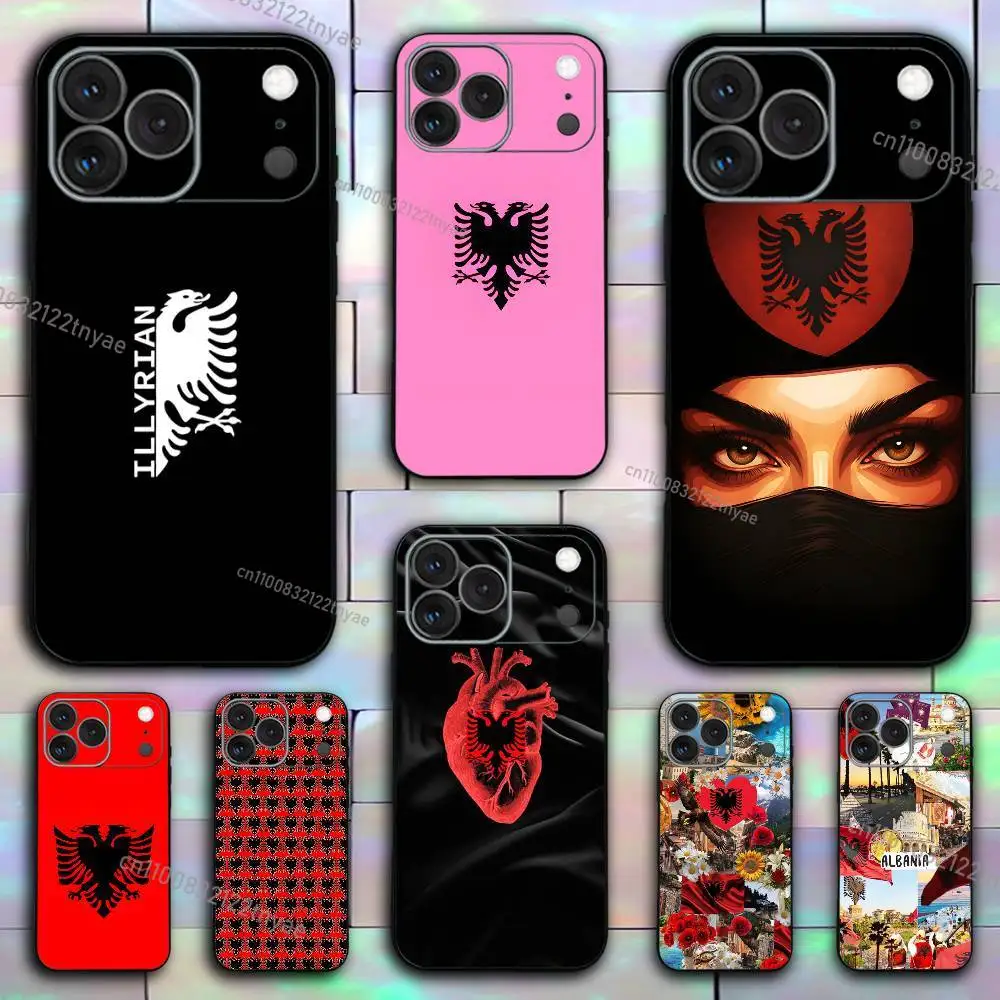 

Albania Flag Passport Illyrian Eagle Phone Case For iPhone 17,16,15,14,13,12,11,X,XR,XS,Plus,Mini,Pro,Max black Shockproof Cover
