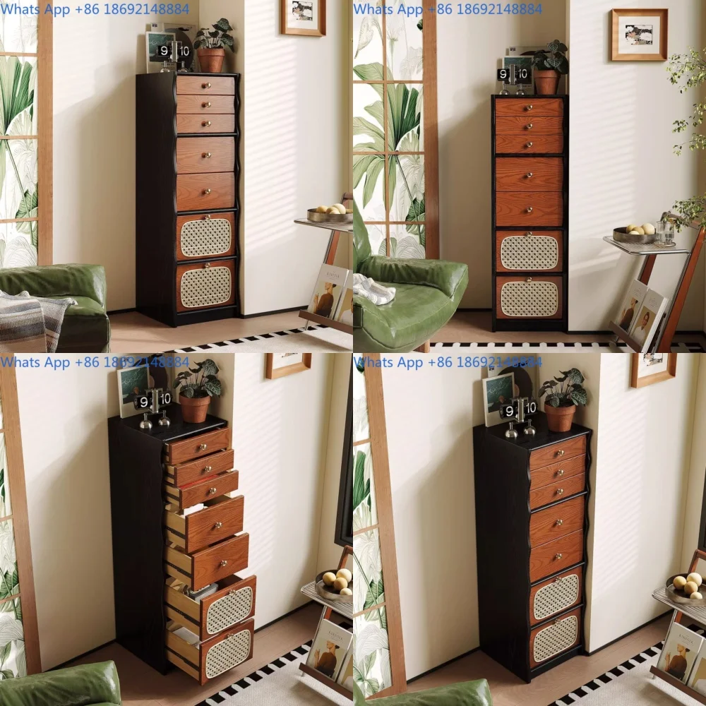 Solid Wood Vintage Style Chest of Drawers Storage Cabinet for Living Room TV Console Side Table Multifunctional Bedroom Bedside