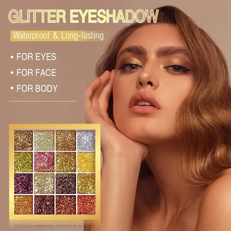Palette di ombretti glitter color oro Shimmer Multicolor Sparkle Finitura con paillettes Corpo Trucco viso Stage Party Trucco cosmetico per donna
