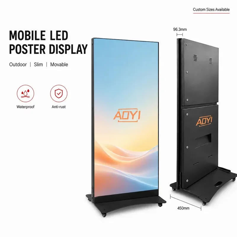 for 960x1920mm Slim LED Poster Display P2.5 P3 P4 High Refresh Rate Outdoor Floor Standing Digital Billboard Screen
