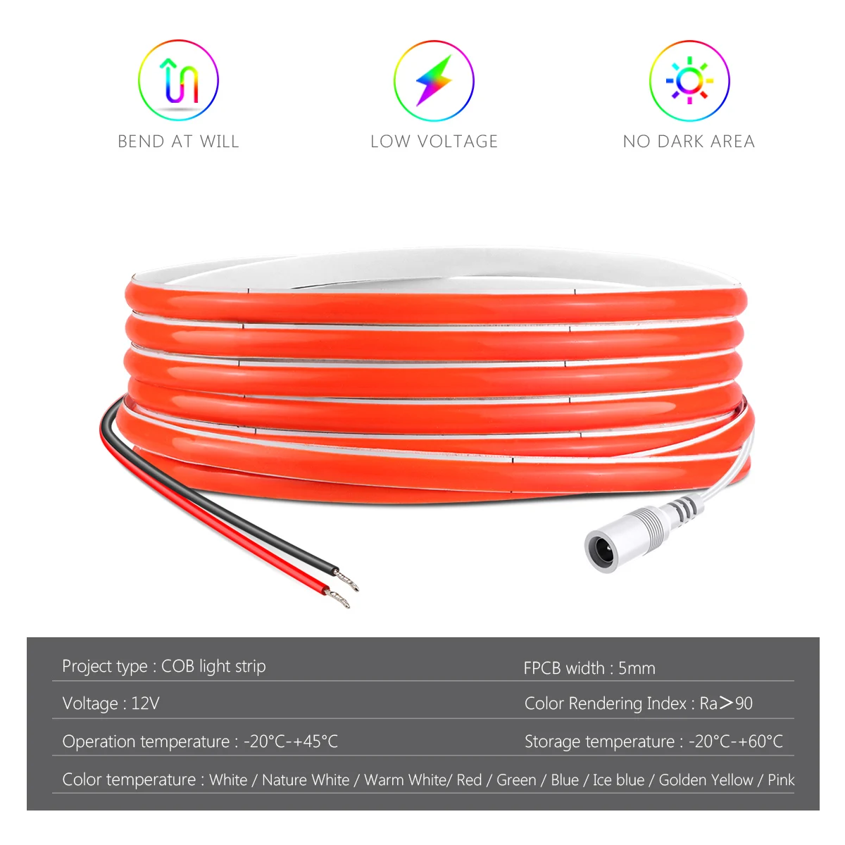 Ultra jasna taśma LED FCOB COB 12V Elastyczna 5MM szerokość PCB RA90 Super cienka taśma neonowa do dekoracji pokoju szafki kuchennej