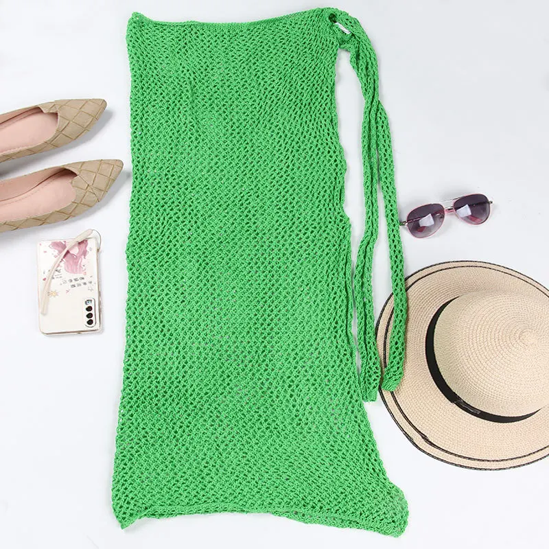 Sexy 2024 Trend Croche Beach Cover Up See Through Knit Skirts Mesh Hollow Out Wrap White Midi Skirt Outfits Beach Wear Sarong