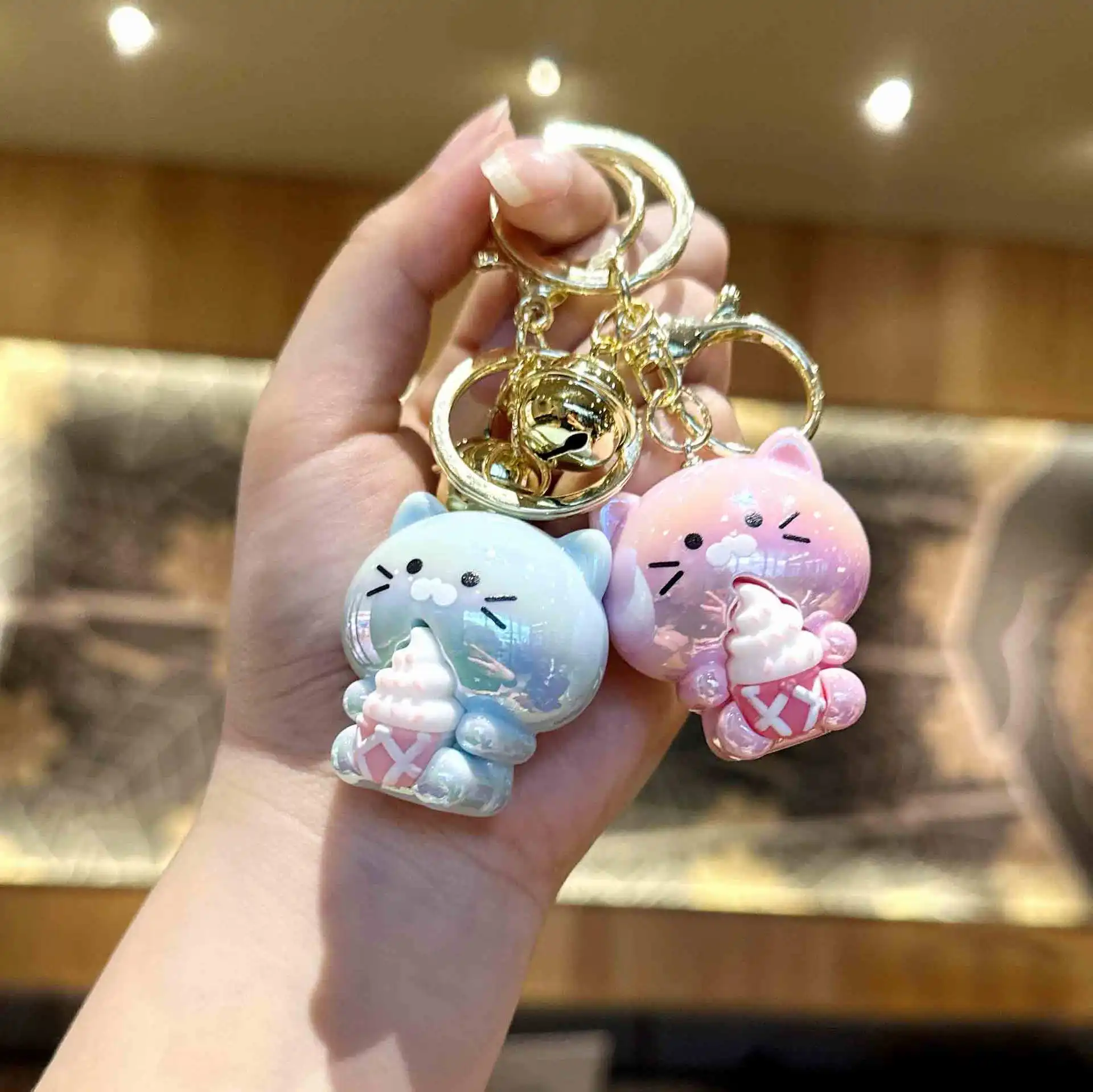 Cartoon Kittens Keychain Cure Animal Key Chain Creative ice cream Cat Pendant for Women Car Keyring Purse Bag Accessories Gifts