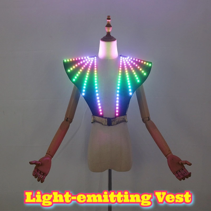 

LED Light Up Shoulder Cape Stage Performance Wear Glowing Apparel Party Costume KTV Live Streaming Fluorescent Clothing Evening