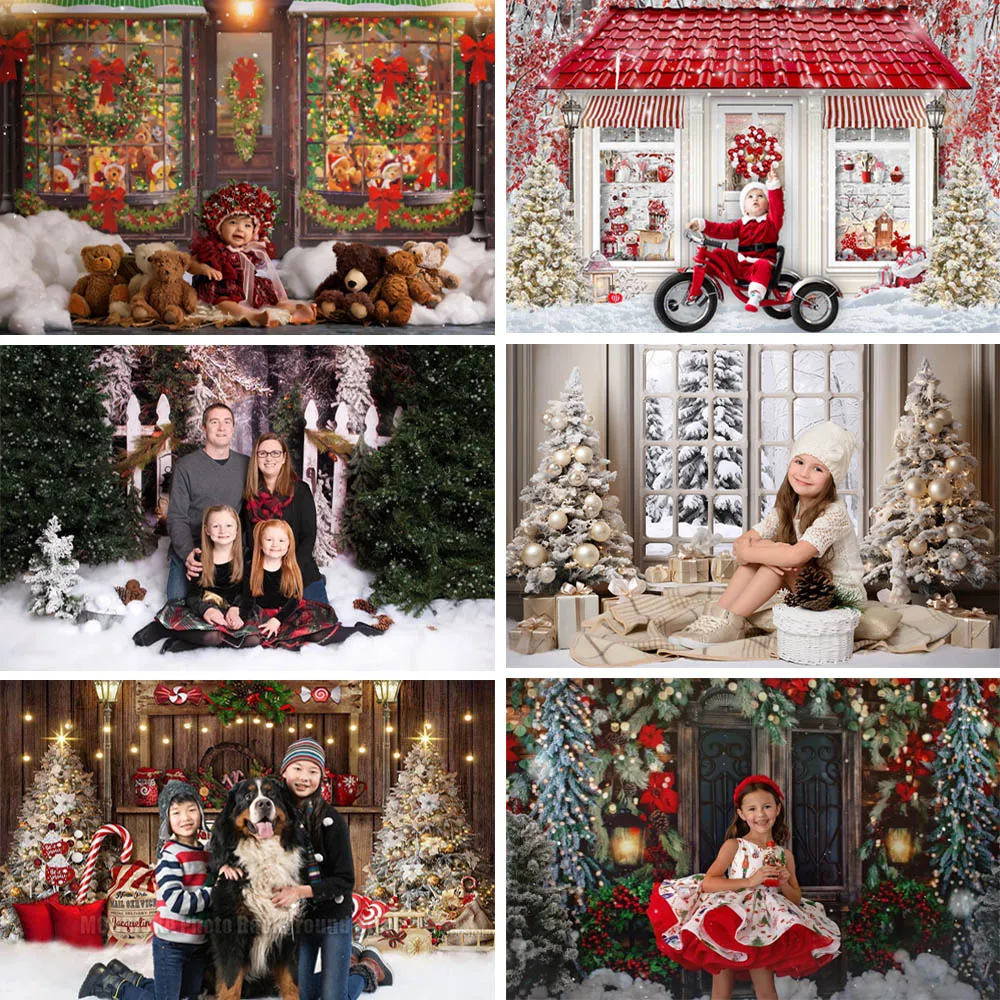 

Photography Background Christmas Photo Shoot Xmas Store Fireplace Backdrop Gifts Toy Snow Green Winter Family Portrait Photocall