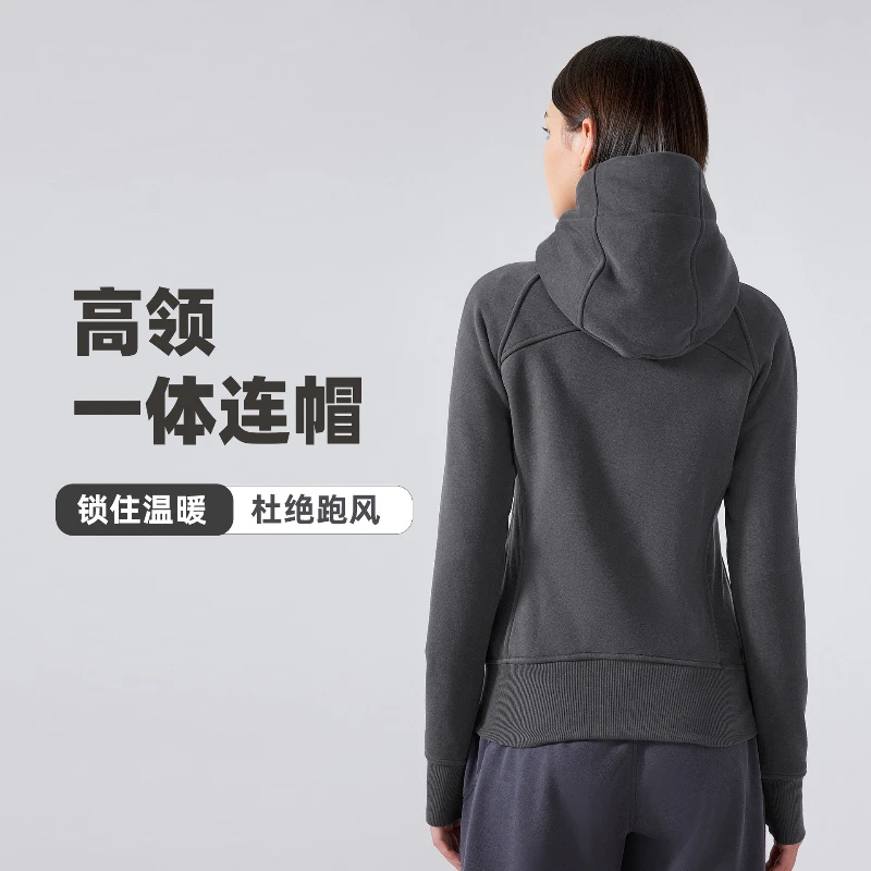 Women's Thicken Hooded Outdoor Running Sports Jackets Full Zipper Lightweight Long-sleeved Workout Hiking Coats Waisted Jacket