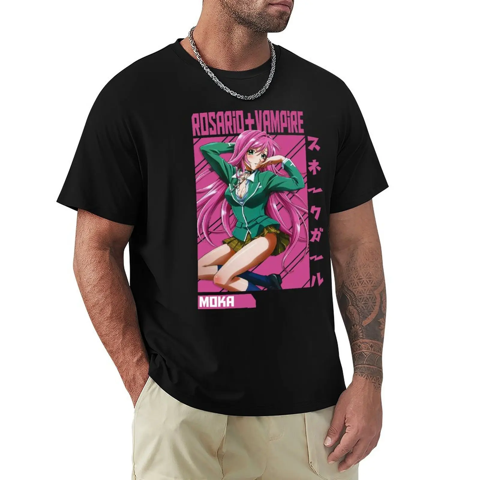 

Rosario + Vampire moka anime manga tshirt mask sticker T-Shirt oversized graphic tee customs design your own mens clothing