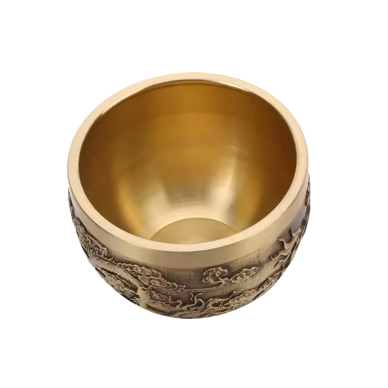Buona fortuna Phoenix Cilindro Ornamento Tazza da bere tradizionale in ottone intagliato a mano Ottone puro Ottone Feng Shui Ciotola Ornamento fortunato