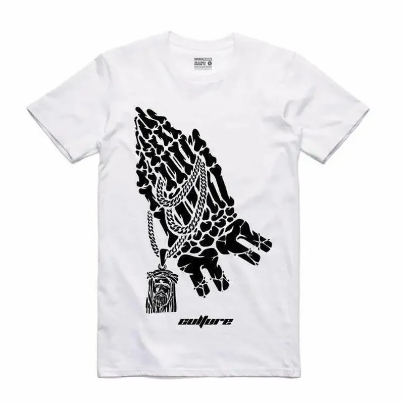 NEW Streetwear on Demand CULTURE PRAYING HANDS WHITE T Shirt SMALL 3XLARGE