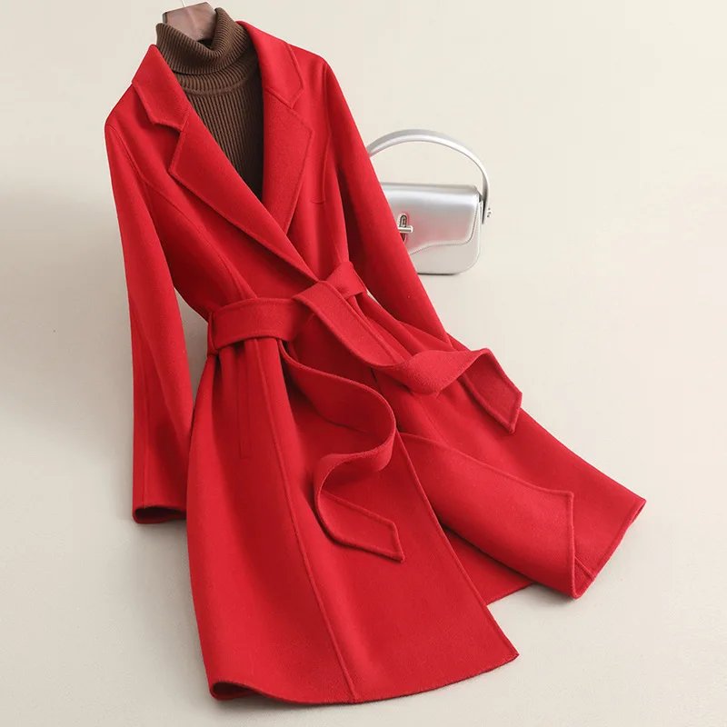 

2025 autumn new double-sided woolen coat front shoulder high-end sense small solid color wool coat women's coat
