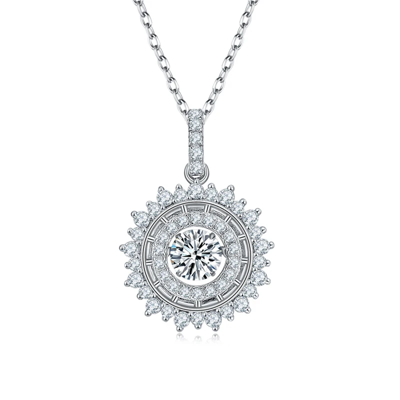 SGARIT Round Snowflake Pendant Necklace Round Cut Diamond Inlay Pendant Jewelry S925 Silver 0.5CT Pendant for Engagement