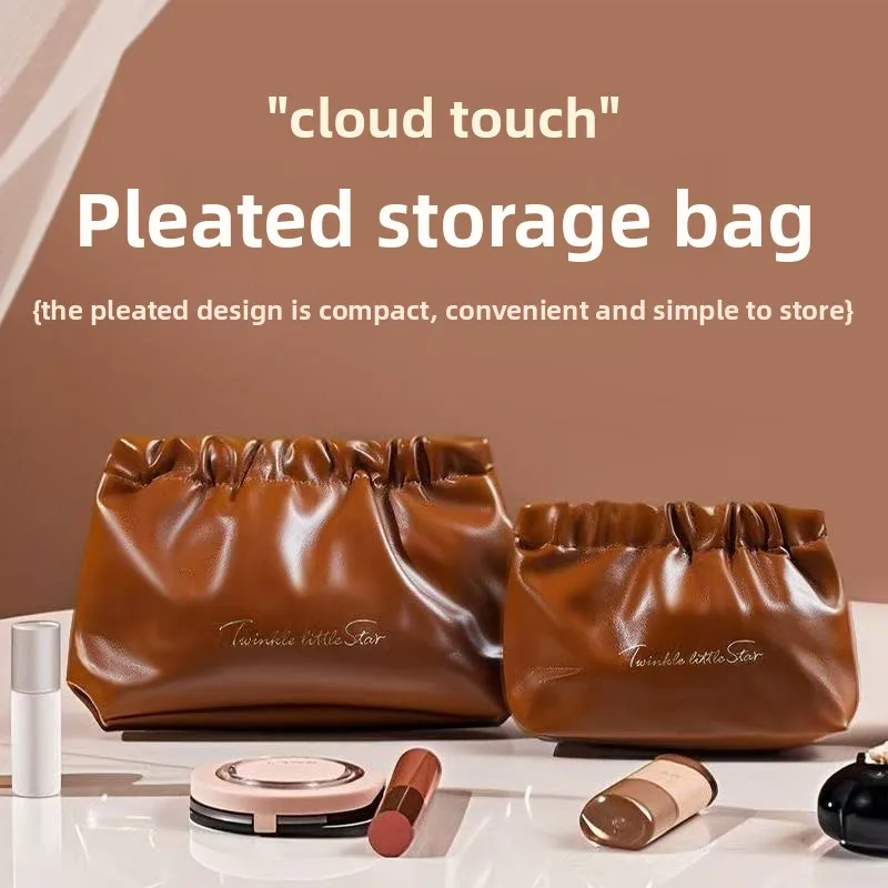 Auto-Closing Makeup Bag with Spring Clip, Waterproof Portable Cosmetic Pouch for Lipstick & Small Essentials Travel Organizer