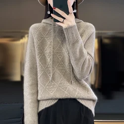 BELIARST Spring and Autumn New Hoodie Women's Clothing Pullover Top 100% Merino Wool Knitted Sweater Casual Long sleeved Hoodie