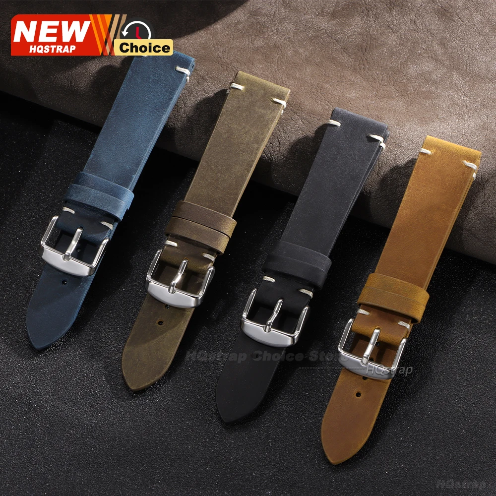New Retro Leather Strap 18mm 20mm 21mm 22mm 24mm Oil Wax Band Drawstring Wristband Universal Replacement Belt Cowhide Bracelet