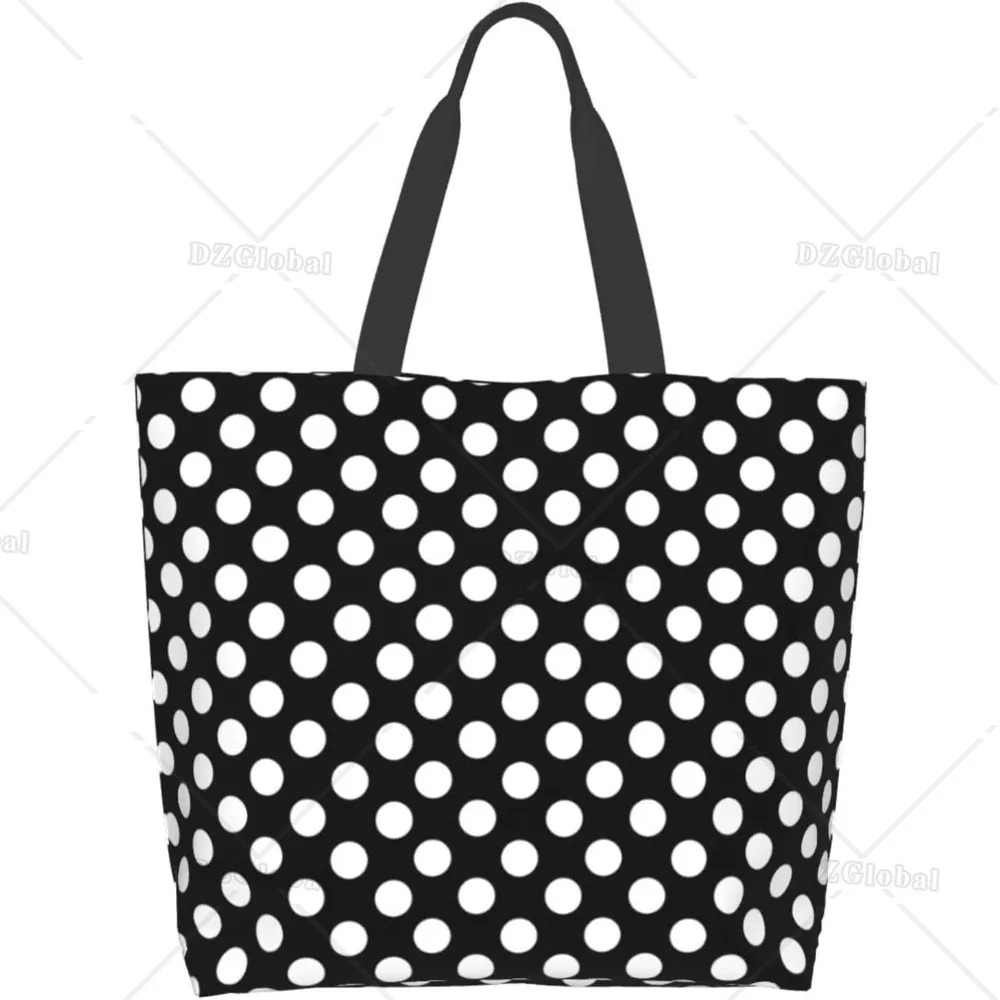 Black and White Polka Dot Tote Bag Large Shoulder Bag Casual Reusable Handbag for Women Shopping Grocery Work