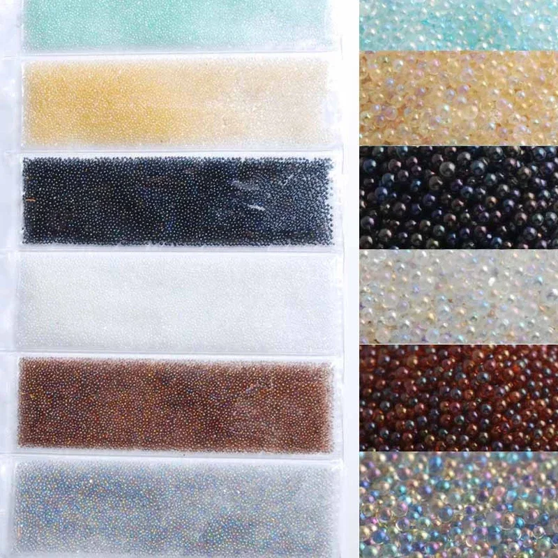 Set of 6 Colors Caviar Micro Beads Nail Art Decorations, Metallic Nail Tips Designs DIY