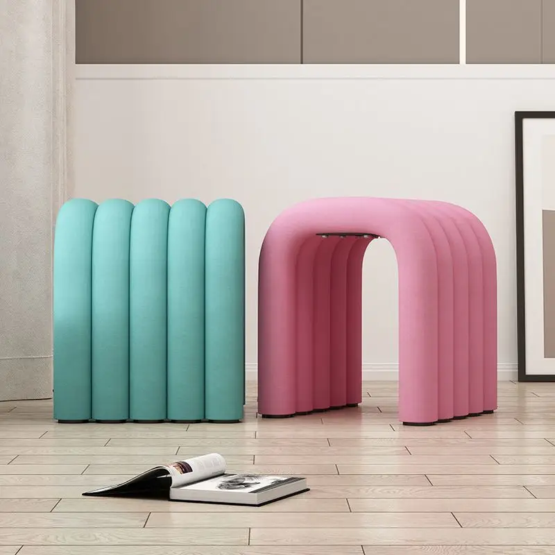 

Ins Style Small Stools for Entrance Metal Convenient Movable Ottomans Light Luxury Simple Shoe Changing Stool for Dressing Room