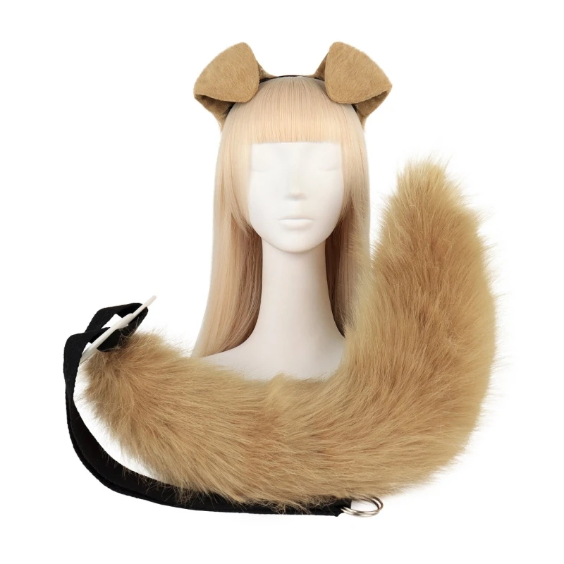 Dog Ears Headband and Faux Fur Tail for Halloween Cosplay  display picture 1