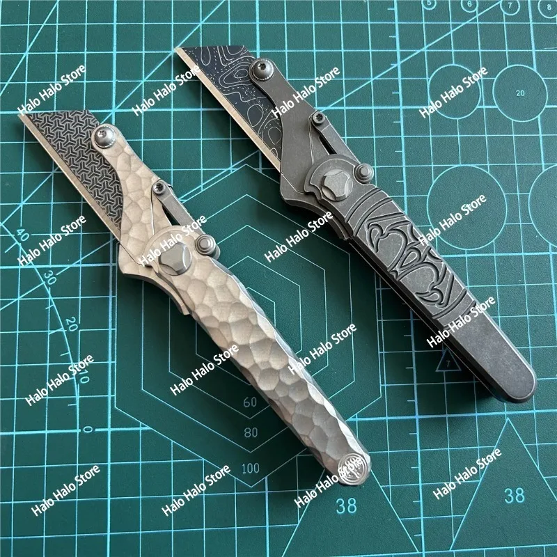 1PCS Titanium Alloy Handle Folding Knife Hollow Paper Cutting Art Blade Cutting Knife Utility knife