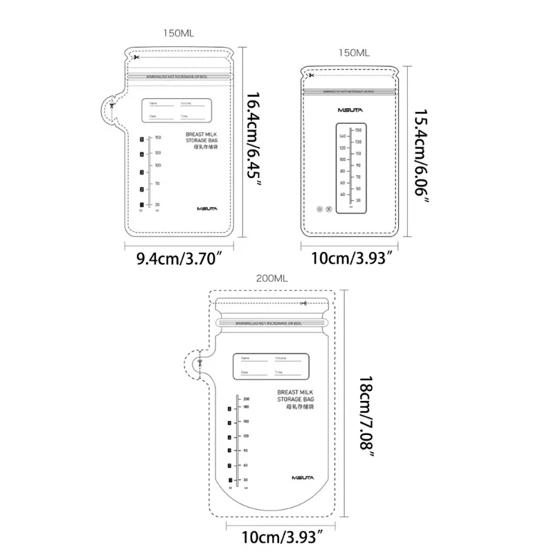 30pcs Breast Milk Bags Safety Milk Freezer Bags Infant Mother Breast Milk Containers Portable Baby Milk Feeding Bags 150/200ml