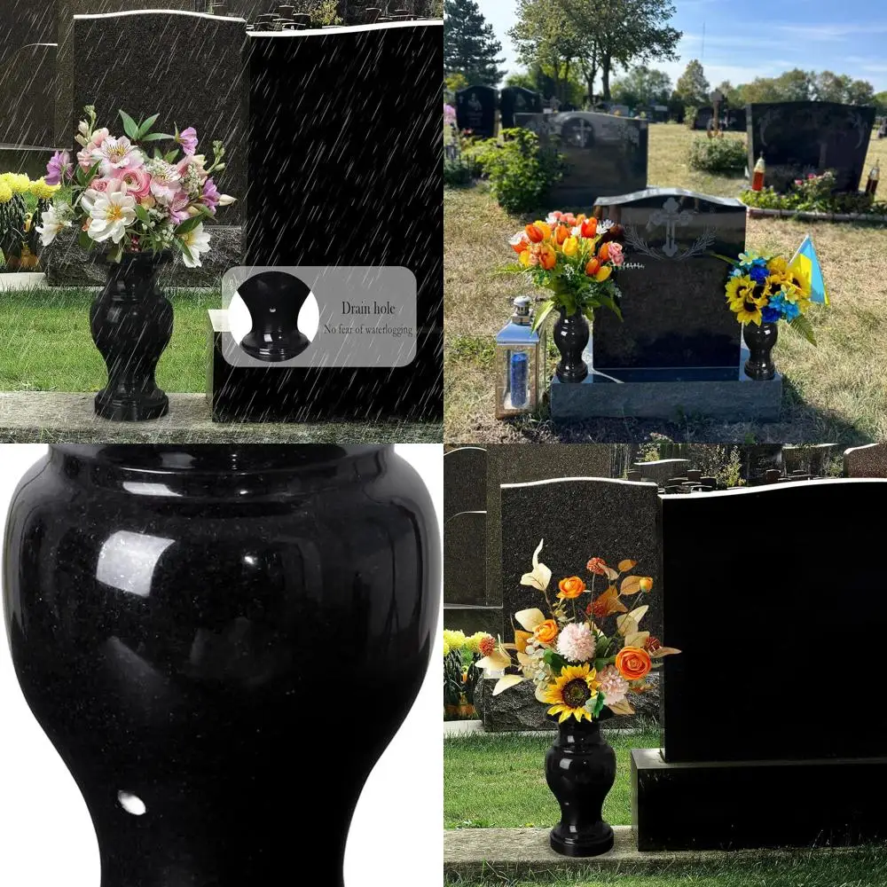 

Мемориальная ваза из полированного черного гранита с дренажем для кладбища и украшения домашней столешницы
