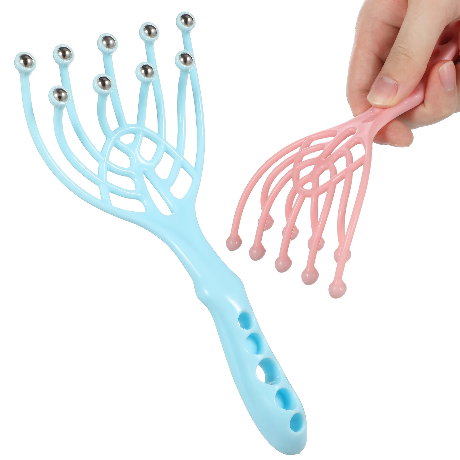 

2 Pcs Massage Scalp Handheld Neck Roller Back Scratcher Hair Massager Tools Durable Plastic Head