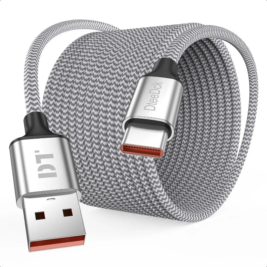 كابل USB C بطول 20 قدم طويل USB A 2.0 إلى النوع C 12 وات سلك نقل بيانات للشحن السريع متوافق مع وحدة تحكم Xbox PS5 iPhone 16 1