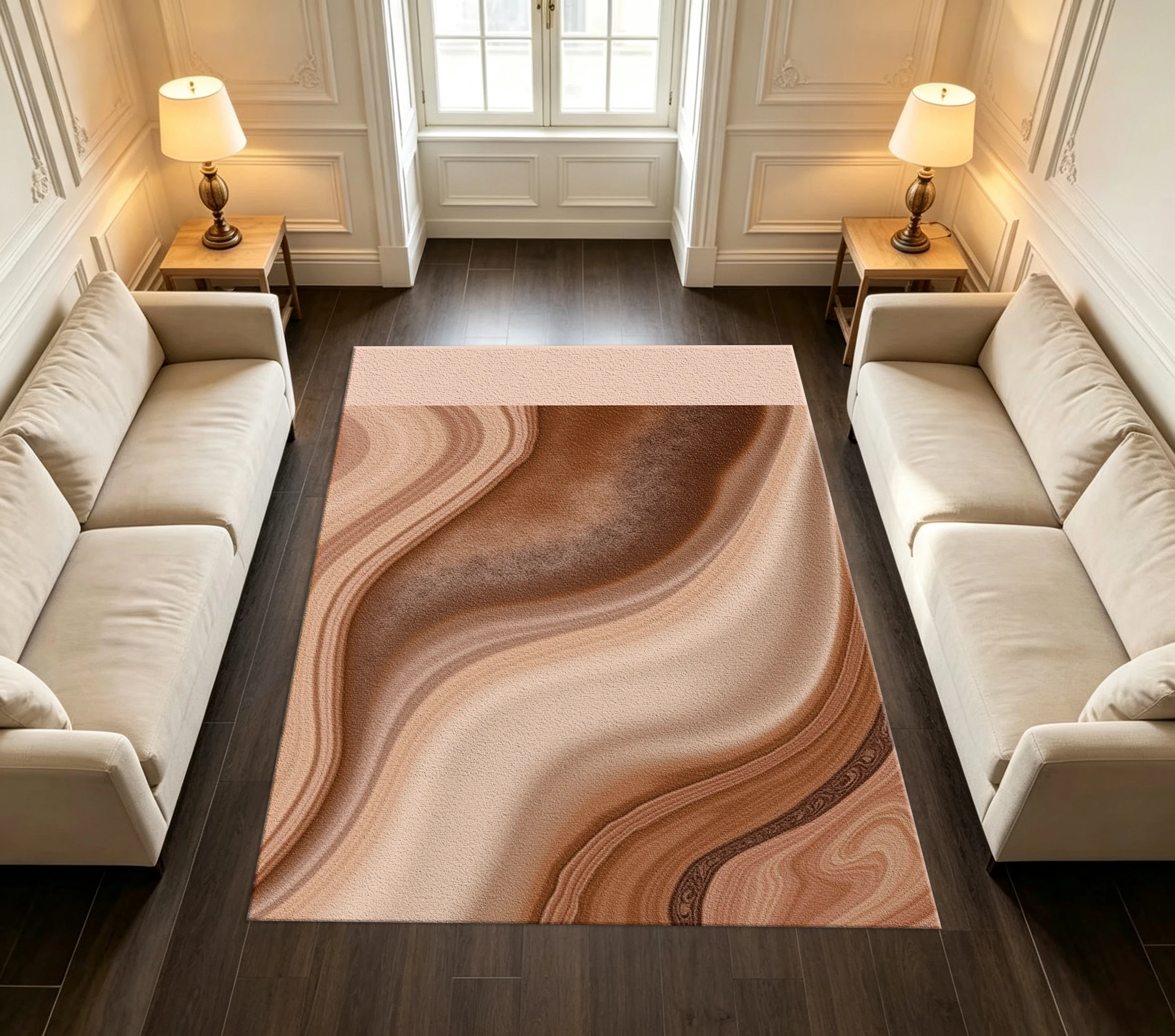Warm Brown Marble Wave Abstract Pattern Carpet Modern Living Room Decoration