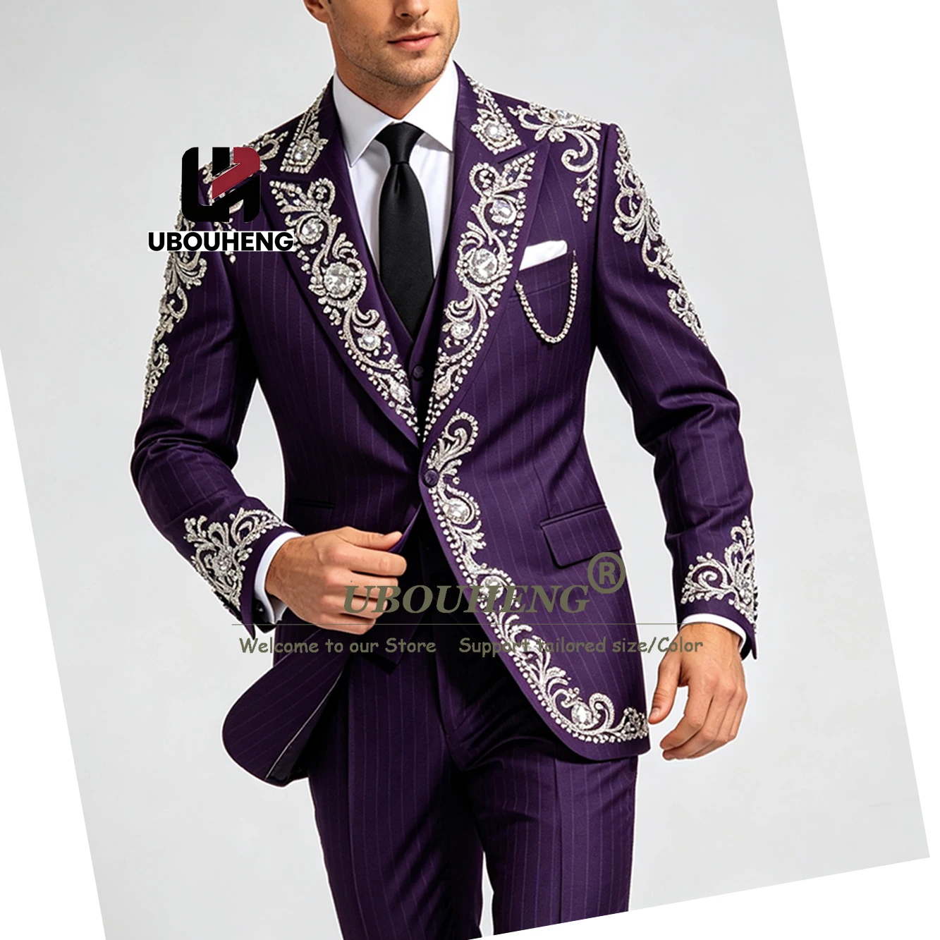 Man Versatile Multi Occasion Suit 3 Piece Sets Rhinestones Beaded Groom Prom Blazers Customized Male Classic Tuxedo Attire 2027
