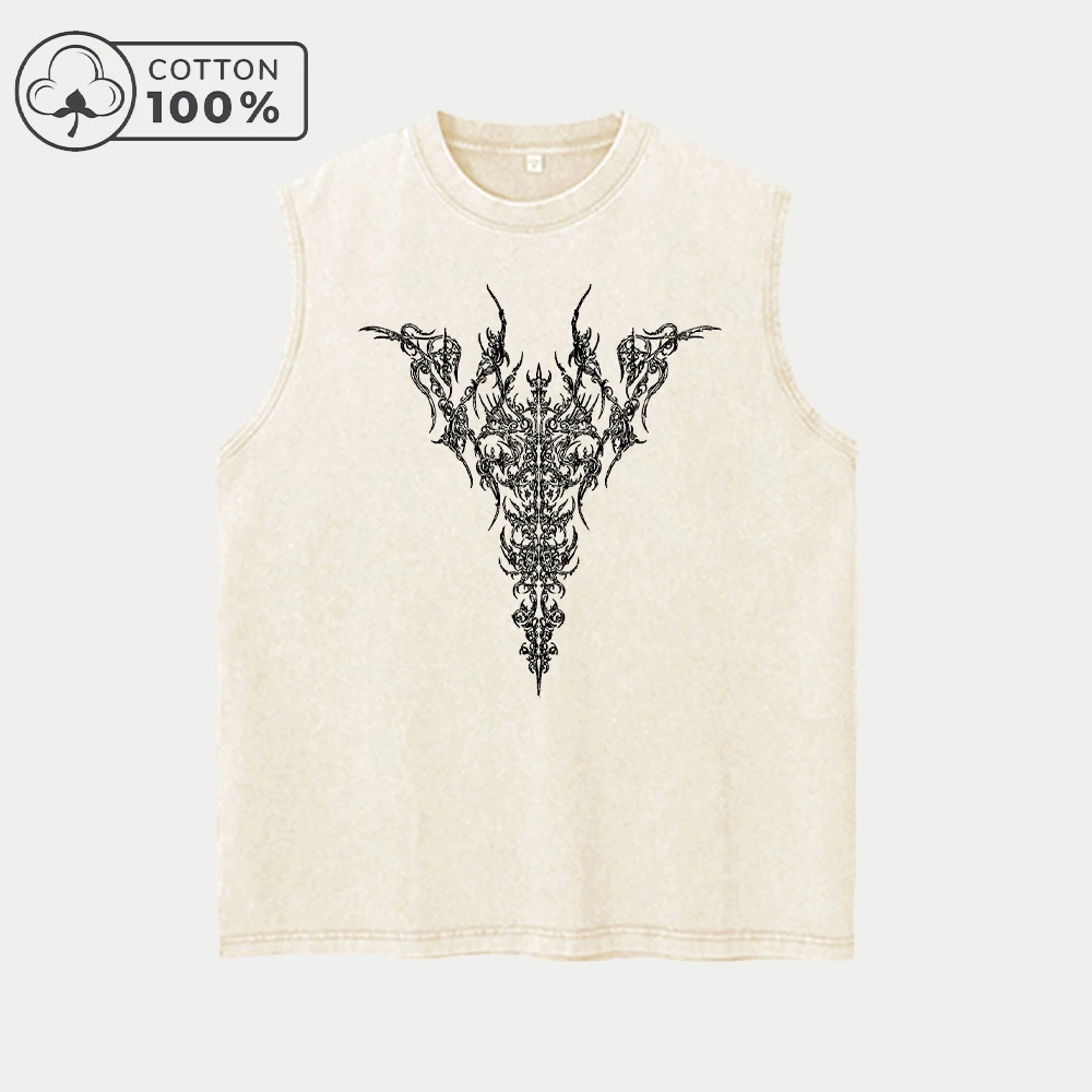 Men's Street Style Vest With Dark Sword Wing Print Loose Fitting Casual Sleeveless Top For Everyday Commute Or Lounging At Home