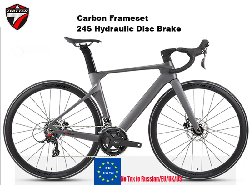 Carbon Road Bikes TWITTER R5pro SENSAH 24S Full Hydraulic Disc Brake With Integrated Carbon Handlebar Ultra Light