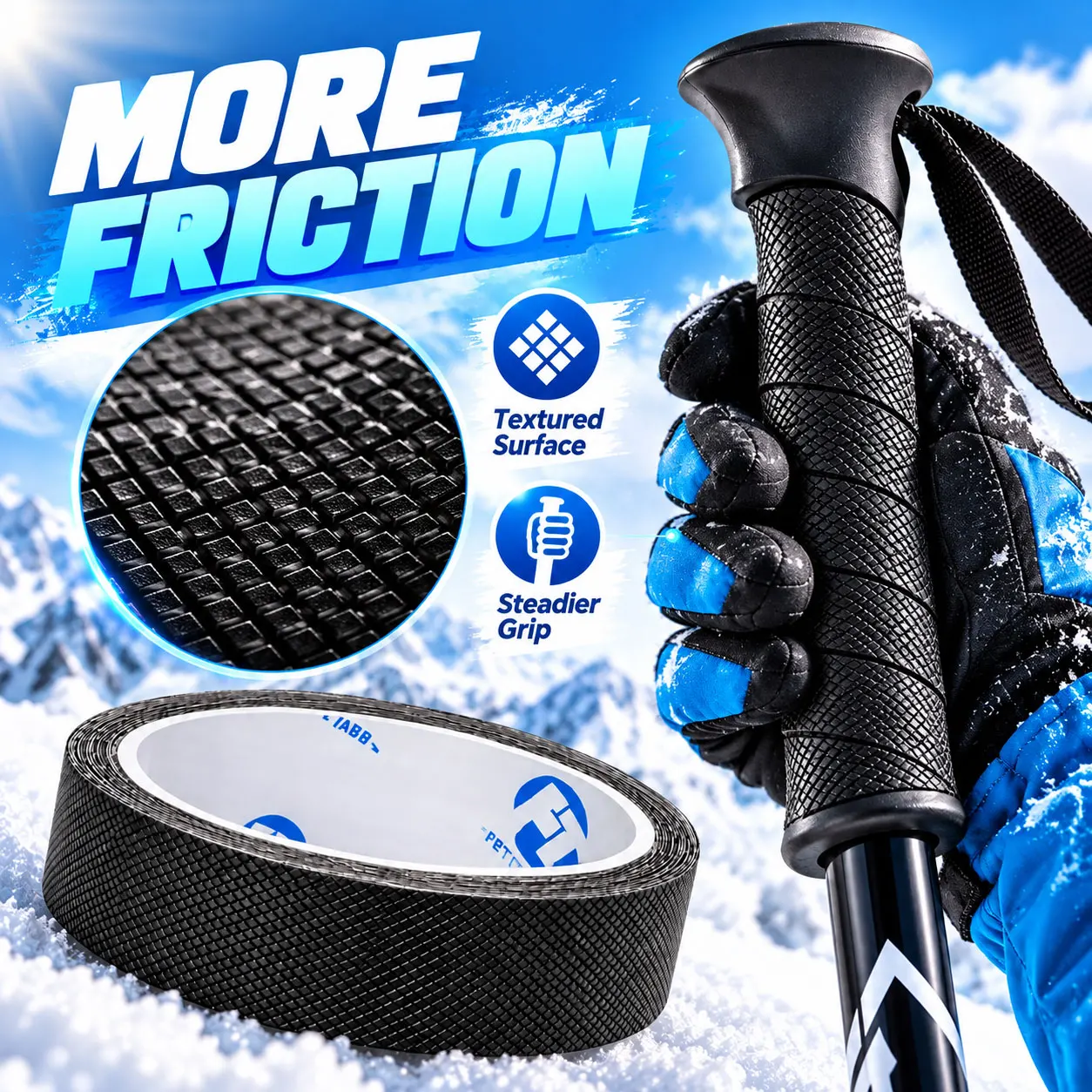 For Ski Poles Bike Barbell Tennis Racket Fishing Rod Garden Tools Anti-Slip Grip Tape Diamond Textured Self-Adhesive Handle Wrap