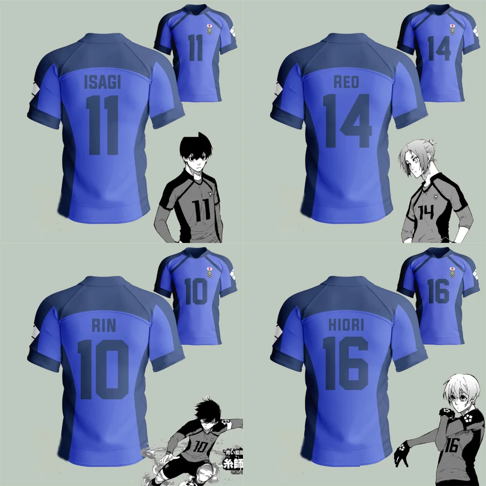 

Anime Japan Blue Lock Isagi Yoichi Football Jersey T-shirt Cosplay Hyoma Chigiri Meguru Bachira Tee Custom Name Number Clothes