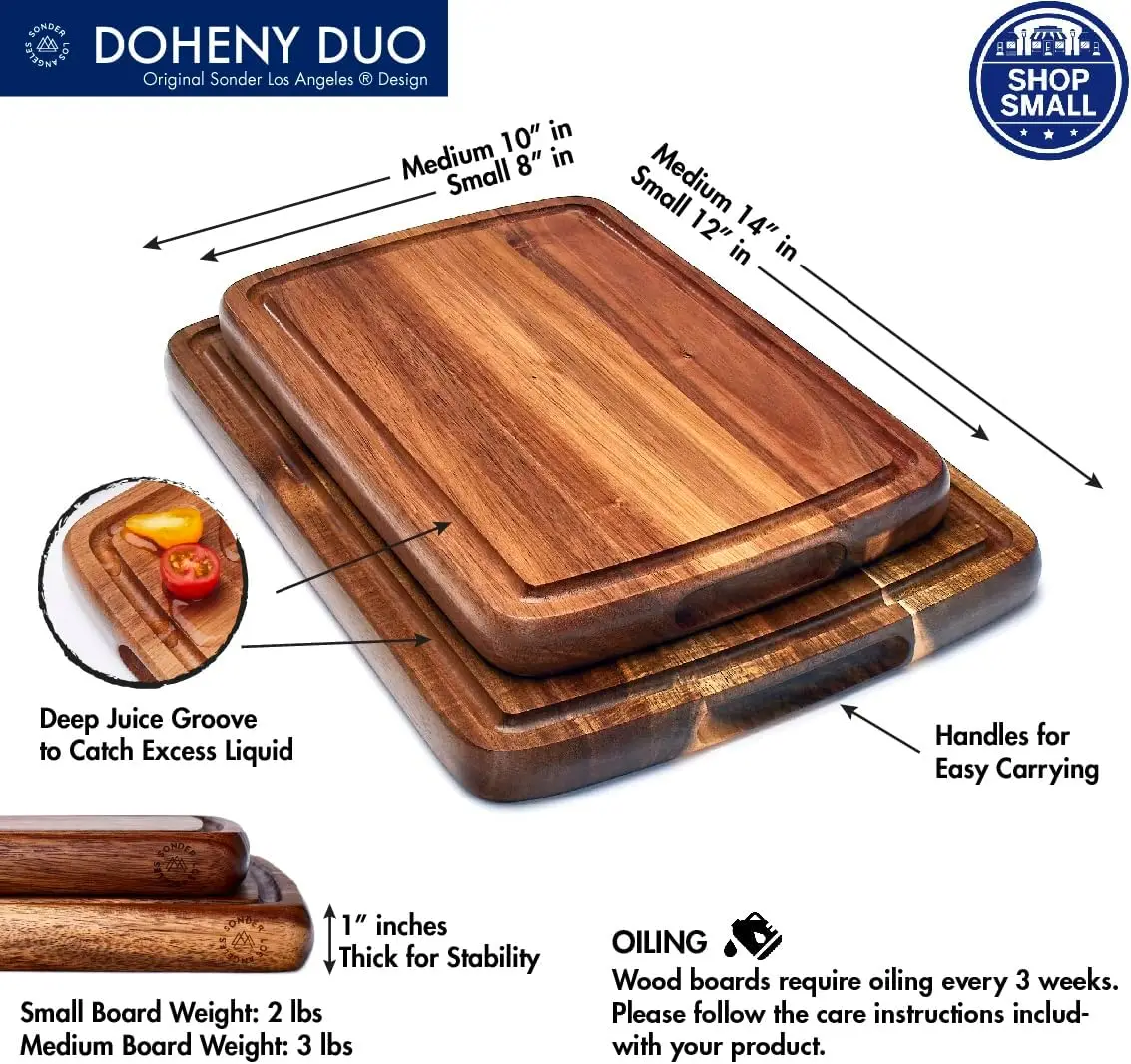 Of 2 Sonder Los Angeles Acacia Wood Cutting Boards With Juice Groove, Gift Box Included - Small & Medium Sizes: 14X10X1In &