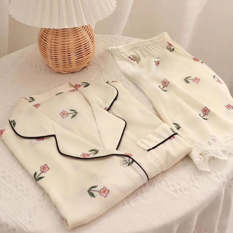 Women High Quality Light Luxury Ice Silk Pajamas Women's Pajama Home Set Nightwear Women Luxury Summer Sleepwear 3