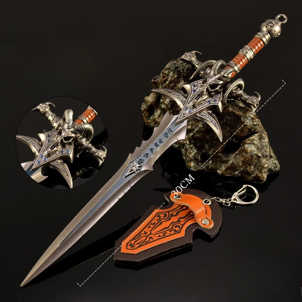 30cm Frostmourne Swords World of Warcraft Lich King Weapon Sheepshead Sword Metal Katana Model Safety Knife Studded Toys Boy