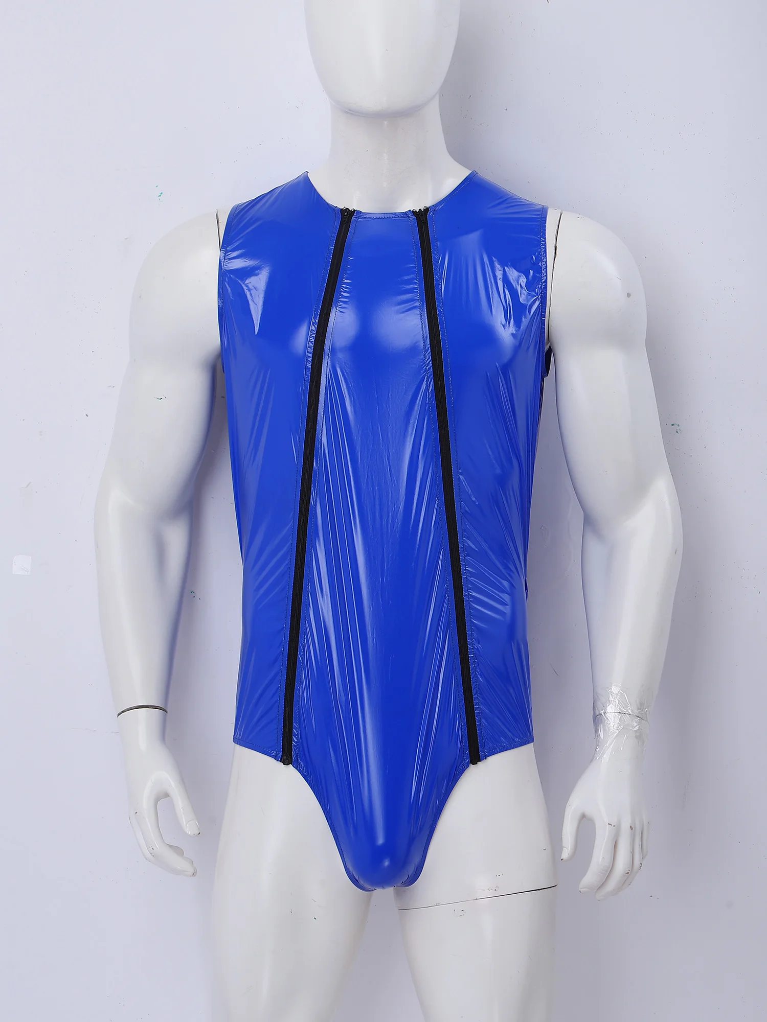Mens Lingerie Waterproof Sauna Leotard Swimsuit Sleeveless Front Double Zippers Tight Bodysuit One Piece Tracksuit Swimwear