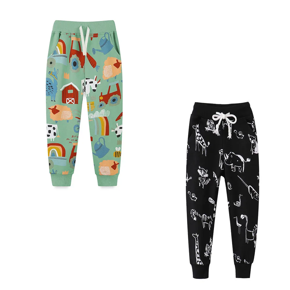 

Jumping Meters Full Length Kids Sweatpants with Drawstring Animal Print Toddler Baby Clothes Children's Trousers Hot Selling