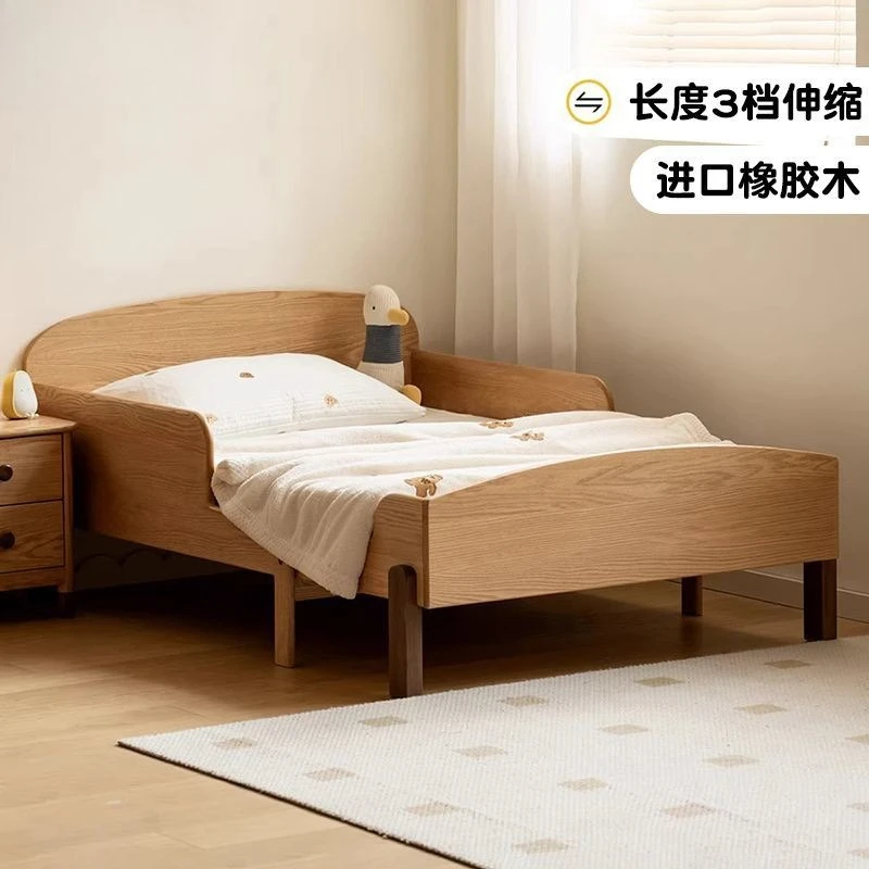 Solid wood children's retractable with guardrail single apartment splicing bed household youth pull-out bed