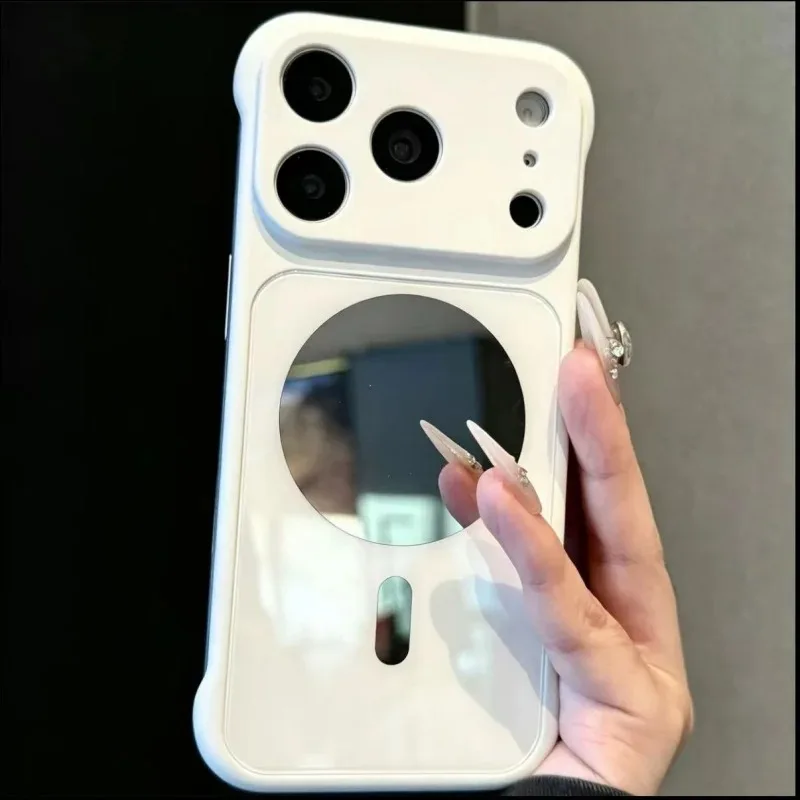 Frameless Girl Make Up Mirror Magnetic Phone Case For iPhone 16 15 14 13 17 18 Pro Max For Magsafe Shockproof Slim Cover Fundas