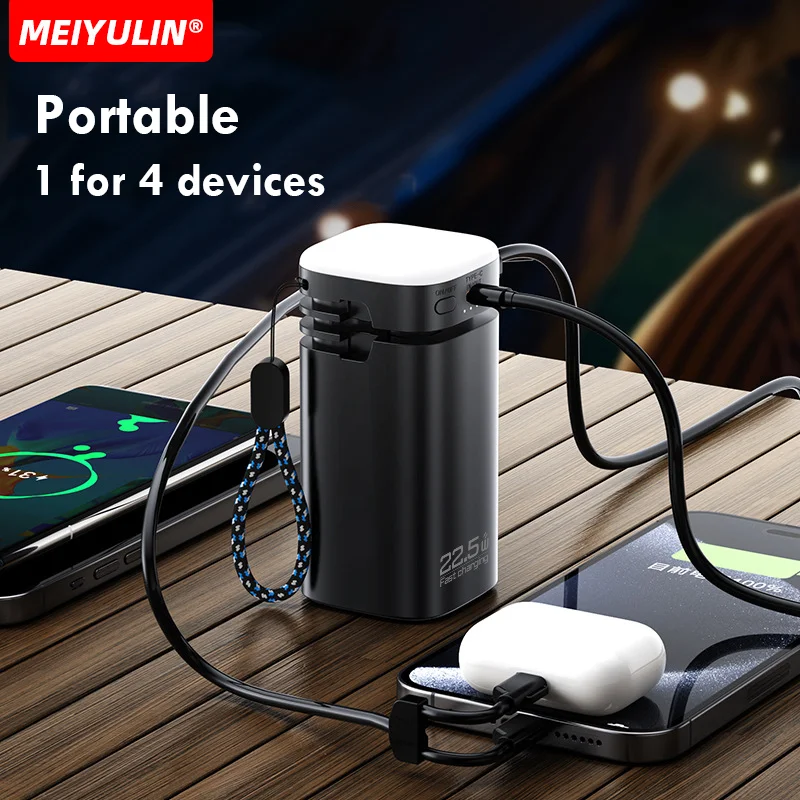 Banque d'alimentation portable de grande capacité avec câble, batterie de rechange externe, charge rapide, USB C, 20000mAh, iPhone, Xiaomi, Samsung