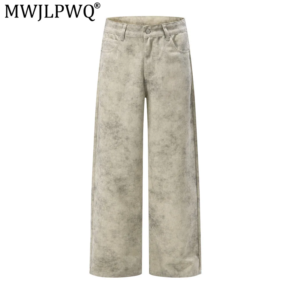 MWJLPWQ Street Style Tie-Dye Distressed Wide-Leg Straight Pants Men Vintage Trendy Punk Washed Dirty Loose Casual Trousers 20767