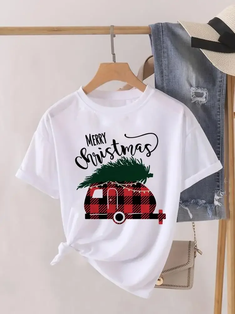 Camiseta de manga corta con estampado para mujer, ropa de Navidad, Camiseta estampada de gran tamaño