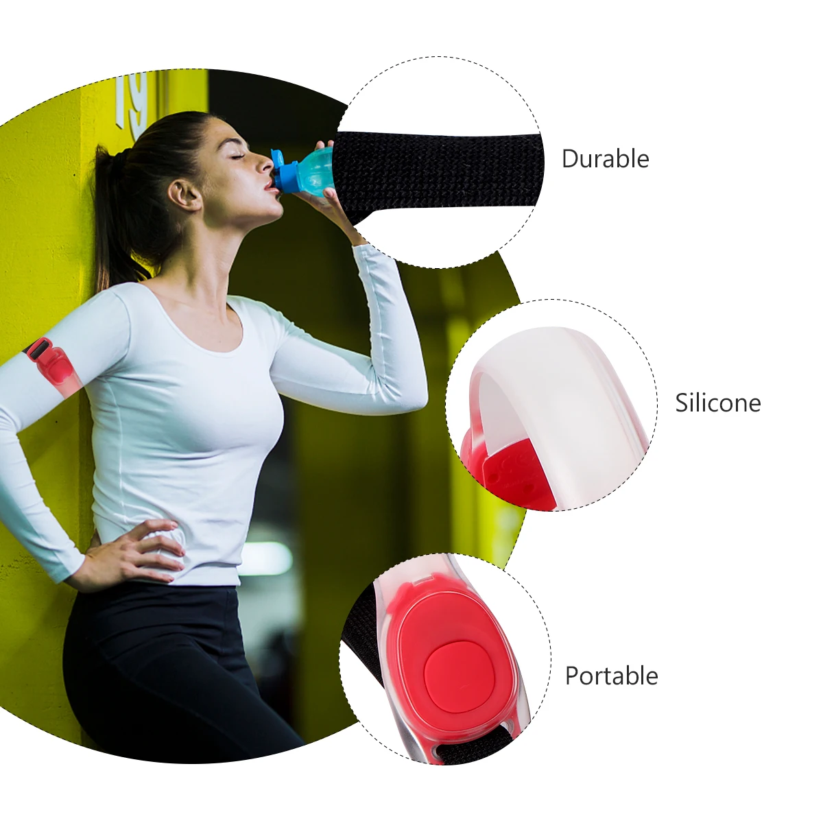 

2pcs Night Running Lamp Safety Fluorescent Bracelet Lamp Luminous Arm Belt for Runners Joggers Bikers Walkers (Red)