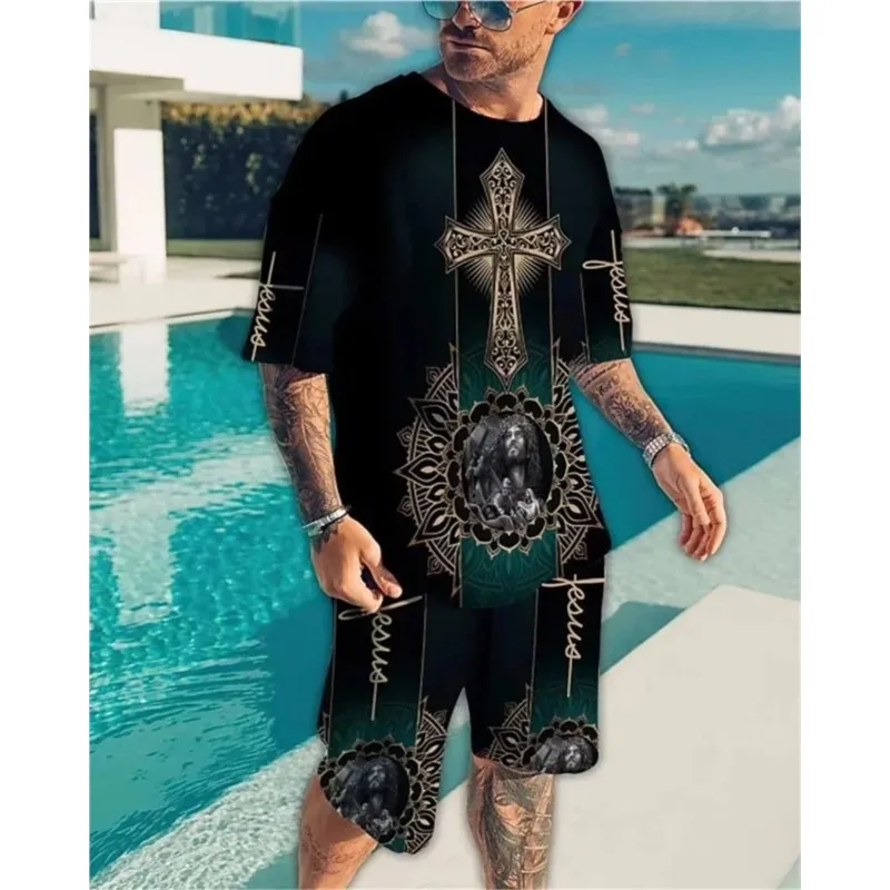 

Men's Skull Print Short Sleeve T-Shirt Suit Oversized Casual Sportswear Breathable Shorts 2025 Summer Fashion Short Sleeve Set