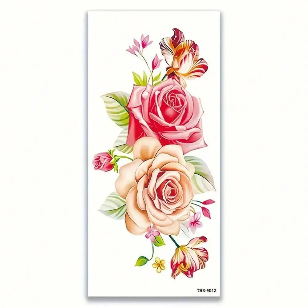

1pc Colorful And Waterproof Rose Flower Fake Tattoo Stickers, Perfect For Halloween Cosplay Dress Up Props, Ideal Choice For Gifts