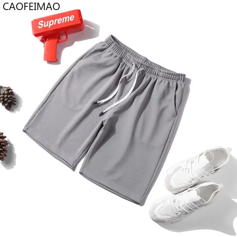 Caofeimao 2025 Summer Beach Pants Man Shorts Casual Male Elastic Waist Drawstring Pocket Wide Leg Short Trousers