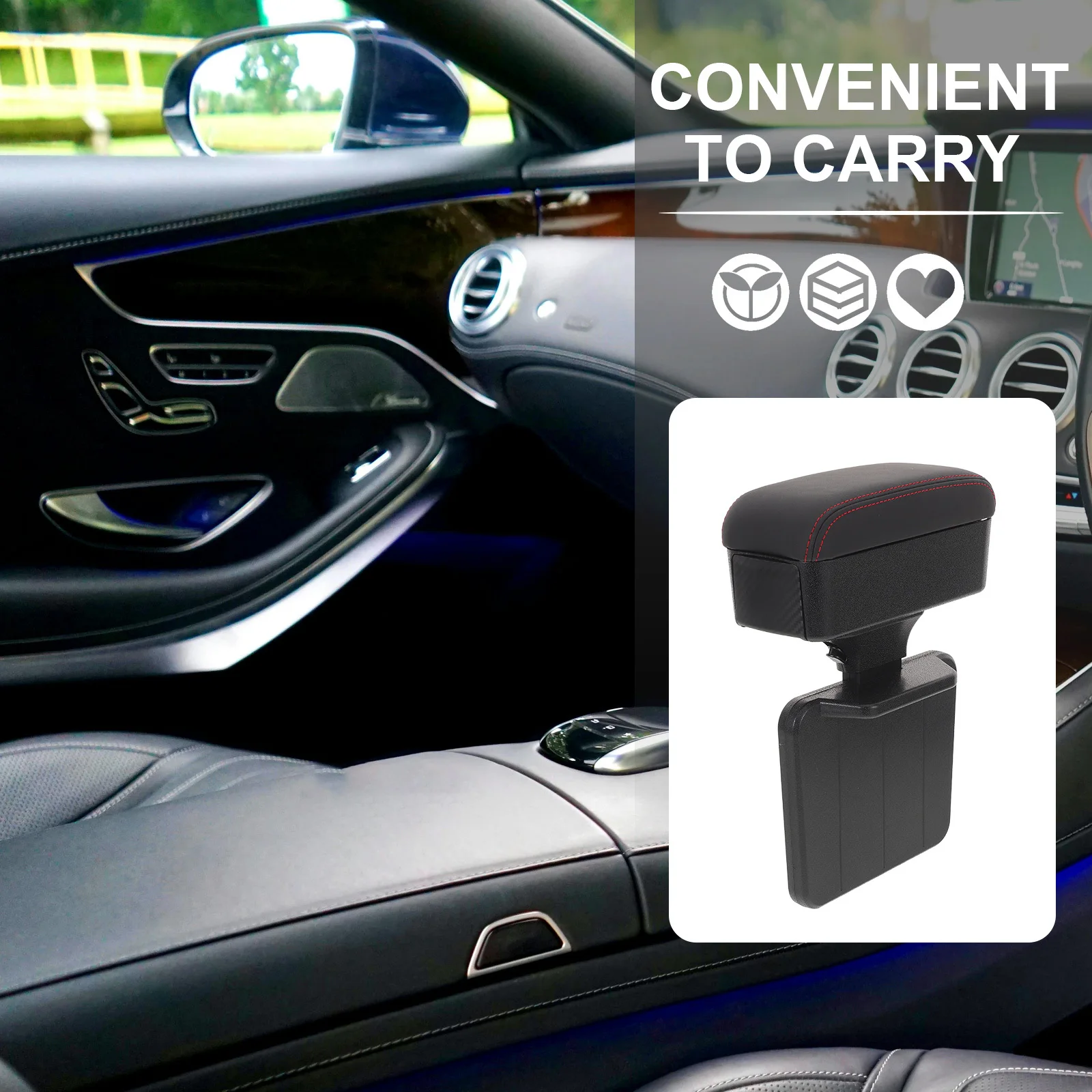 車用アームレスト収納オーガナイザー 調整可能 センターコンソールボックス スライド式 サイドフリップトップ 車内インテリアアップグレード 車用収納